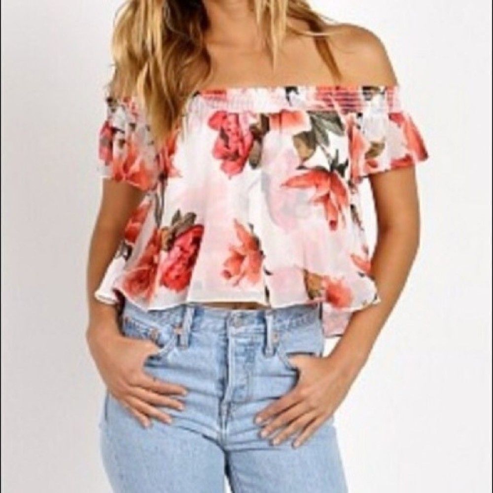 Show Me Your Mumu Off Shoulder Tamale Floral Crop Top Small Smocked